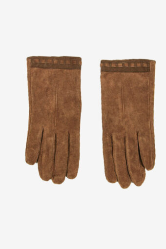 Suede Gloves Vintage Lined Warm Winter Elegance Retro 80s Brown Size L