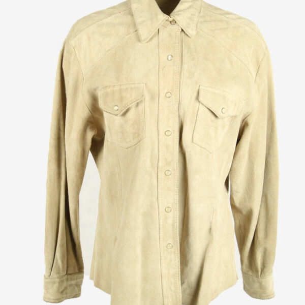 Suede Shirt Jacket Vintage Snap Old School Retro 90s Beige Size L