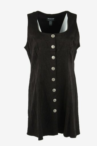 Velvet Midi Dress Vintage Square Neck Button Up 90s Black Size L