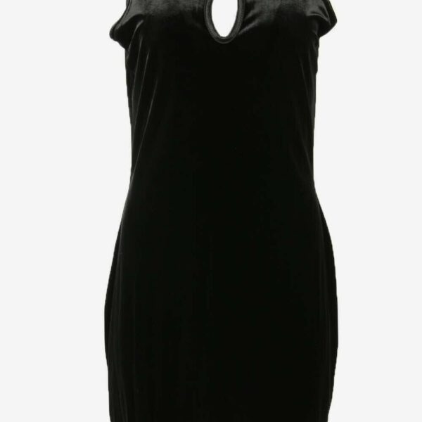 Velvet Midi Sleeveless Keyhole Spaghetti Strap Dress Black Size UK 14