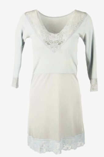 Vintage 3/4 Sleeve Slip Dress Lace Nightdress Retro 90s Light Blue M