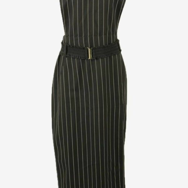 Vintage Cross Strap Sleeveless Dress Striped Retro 90s Black Size UK 16