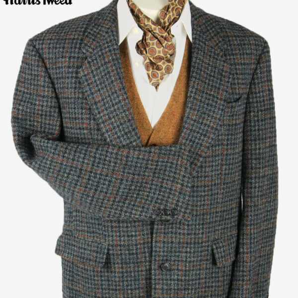 Vintage Harris Tweed Blazer Jacket Check Windowpane 90s Grey Size L