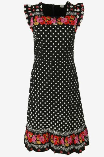 Vintage Long Dress Floral Polka Dot Square Neck 90s Black Size UK 6