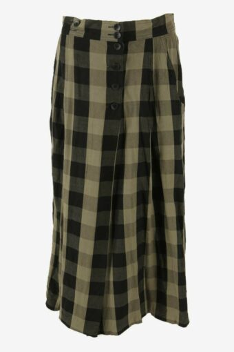 Vintage Long Skirt Check Button Down Retro 90s Green & Black Size UK 14