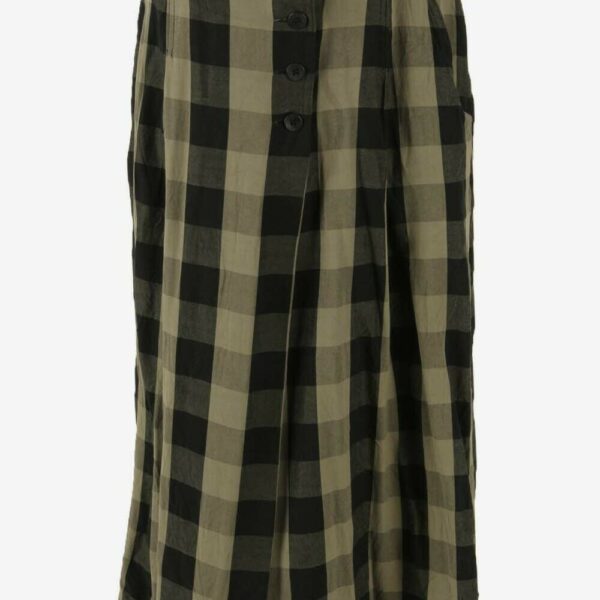 Vintage Long Skirt Check Button Down Retro 90s Green & Black Size UK 14