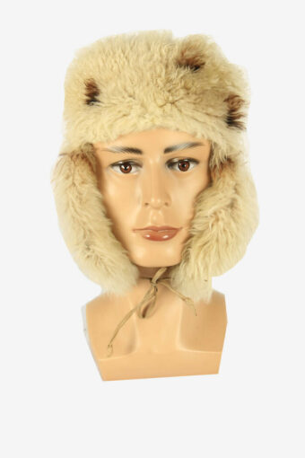 Vintage Suede Ushanka Style Fur Hat Earflaps Winter Beige Size 52 cm