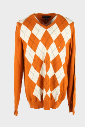 Vintage Tommy Hilfiger Jumper V Neck Pullover 90s Orange Size XXL
