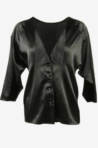 Vintage Top Blouse Button Down Shirt Retro 90s Black Size UK 16/18