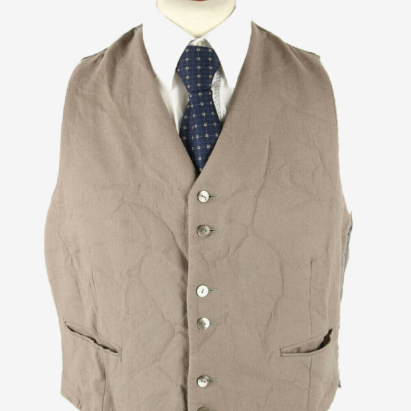 Vintage Waistcoat Gilet Plain Vest Button Up Retro 90s Beige Size M