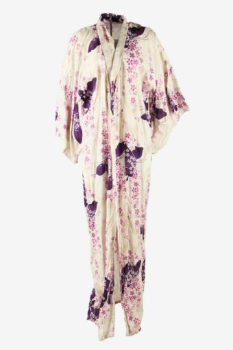 Vintage Womens Authentic Japanese Kimono Floral Robe Full Length Purple