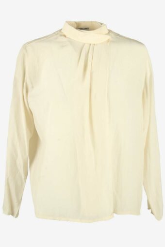 100% Silk Vintage Top Blouse One Button Wrap 90s Beige Size UK 16