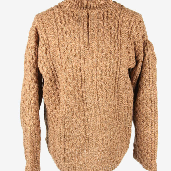 Aran Cable Knit Jumper Vintage Turtle Neck Zip Pullover Brown Size XXL