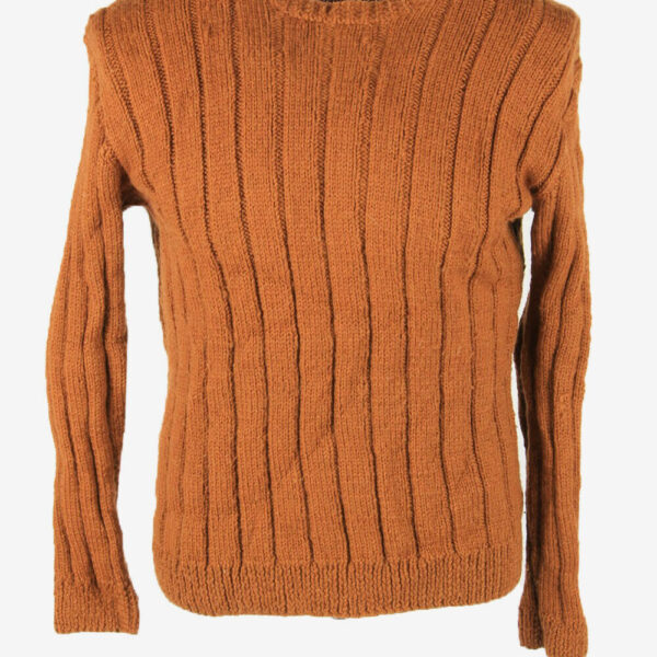 Aran Vintage Wool Jumper Cable Knit Crew Neck Pullover 90s Brown Size M