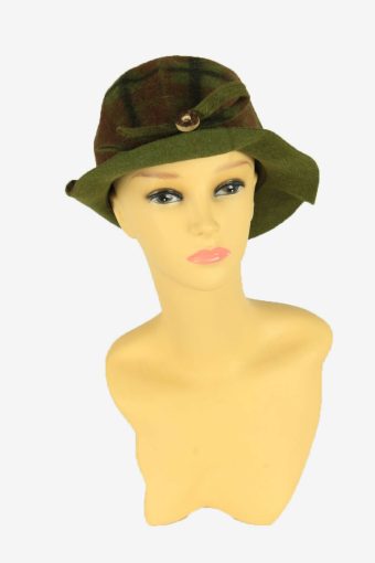 Check Vintage Trilby Hat Womens Fedora Classic Country Green Size 54 cm