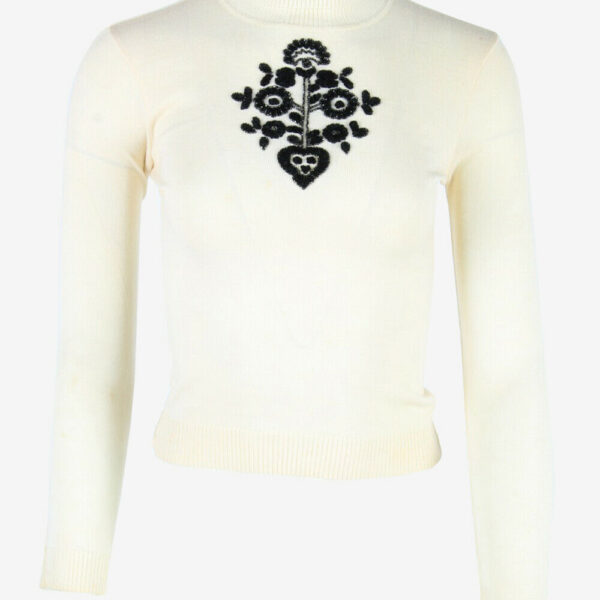 Christian Dior Wool Top Embroidery Detail Turtleneck Cream Size 8