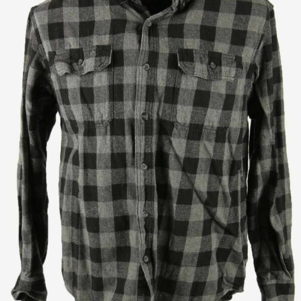 Faded Glory Flannel Shirt Check Vintage Long Sleeve 90s Dark Grey M