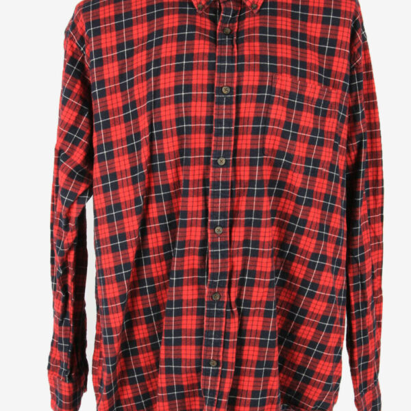 Flannel Shirt Vintage Check Long Sleeve Button 90s Cotton Red Size XXL
