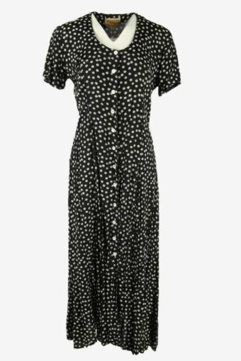 Floral Maxi Dress Vintage V Neck Button Down Retro 90s Black Size M