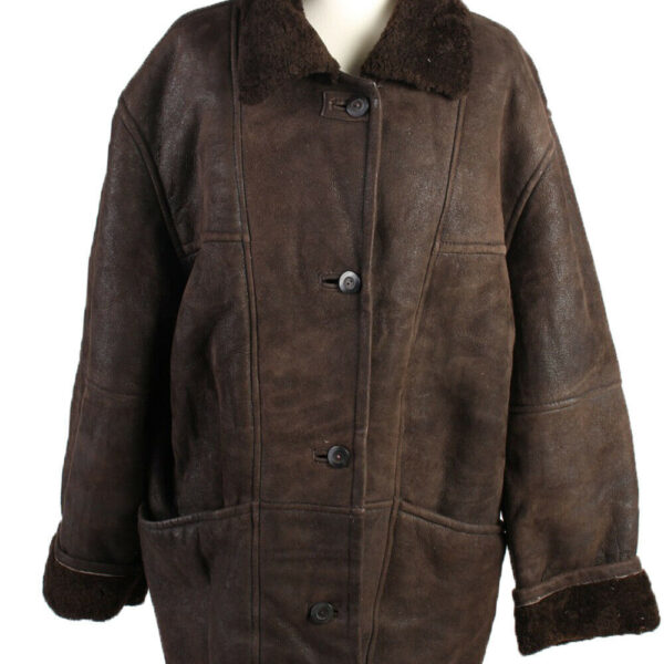 Fur Lined Coat Jacket Sheepskin Leather Women Fleece Vintage Size XL