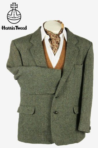 Harris Tweed Vintage Blazer Jacket Herringbone Country Green Size XL