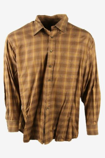 Ike Behar Oversized Shirt Check Vintage Long Sleeve 90s Brown Size S
