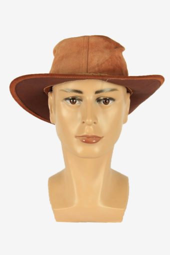 Leather Cowboy Hat Vintage Western Fedora Aussie Style 70s Brown Size S