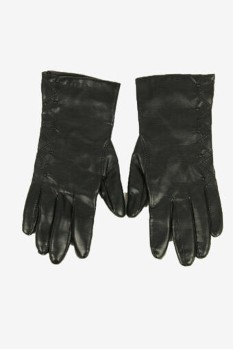 Leather Gloves Vintage Lined Warm Winter Elegance Retro 80s Black Size L