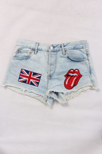 Levi’s 501 Womens Denim Shorts Rolling Stones Lips Vintage Blue Size 30
