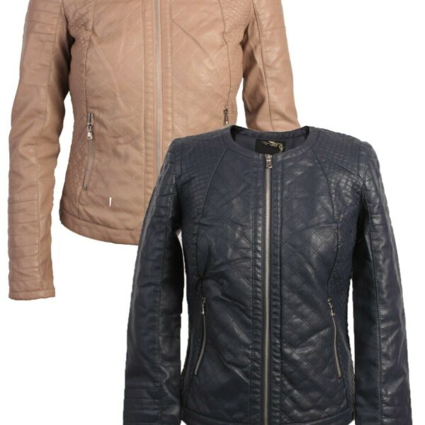 New Womens Faux Pu Leather Biker Jacket Ladies Size S, M, L, XL