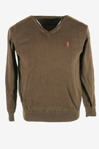 Polo Ralph Lauren Plain Vintage Sweater V Neck Jumper Brown Size S