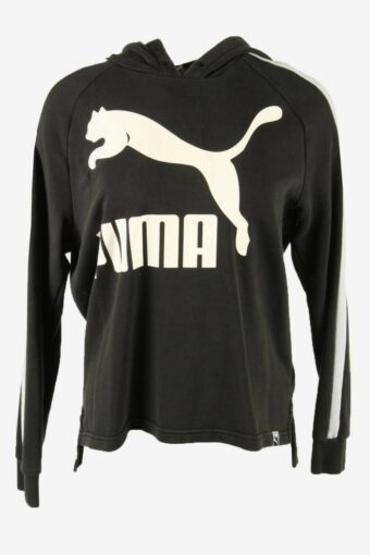 Puma Hoodie Vintage Pullover Logo Activewear Retro 90s Black Size UK 12