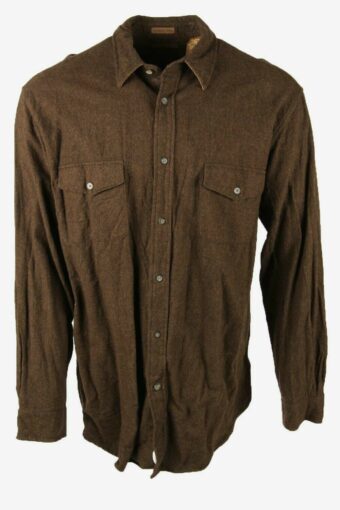 St Johns Bay Flannel Shirt Plain Vintage Long Sleeve 90s Brown Size XL
