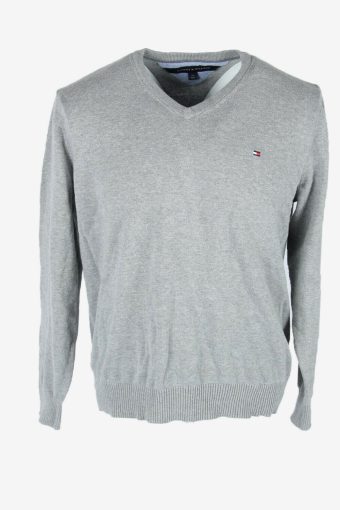 Tommy Hilfiger Diamond Sweater Vintage V Neck Golf Casual Grey Size L