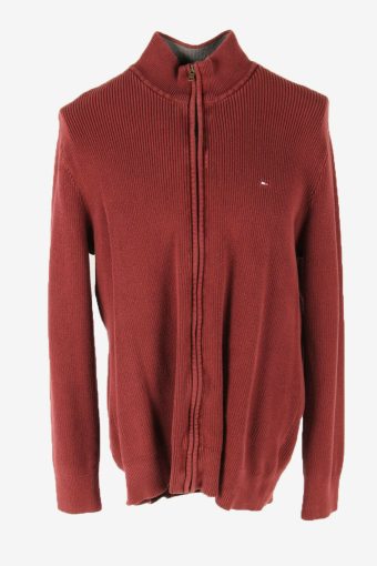 Tommy Hilfiger Plain Vintage Caredigan High Neck Sweater Burgundy Size XL