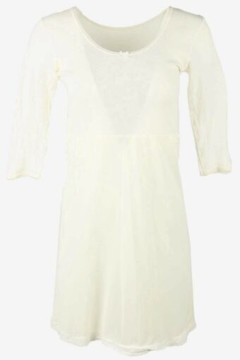 Vintage 3/4 Sleeve Slip Dress Mesh Lace Nightdress 90s Off White S