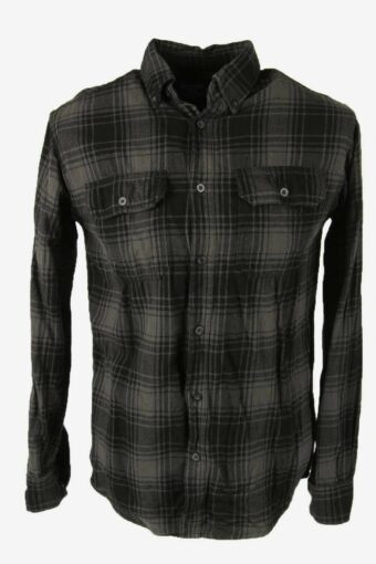 Vintage Flannel Shirt Check Long Sleeve Button 90s Cotton Black Size S