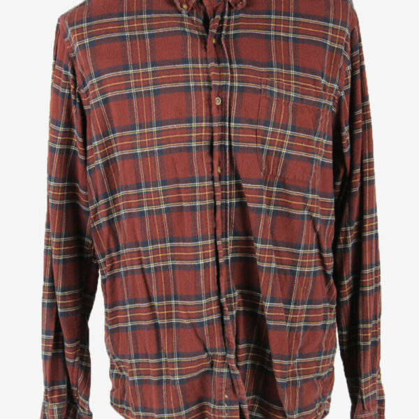 Vintage Flannel Shirt Check Long Sleeve Button 90s Cotton Burgundy Size L