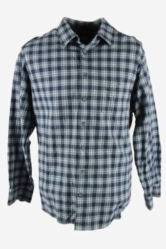 Vintage Flannel Shirt Window Pane Long Sleeve Button Up Navy Size 43/44