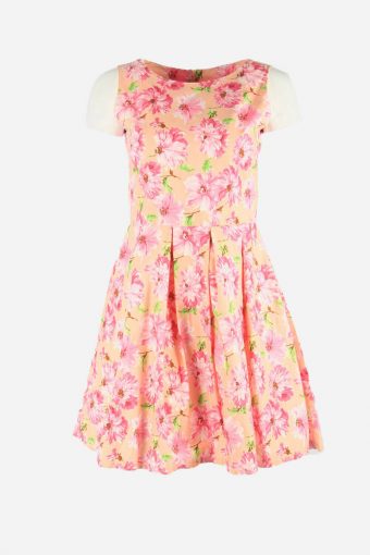 Vintage Floral Dress Boat Neck Sleeveless Fit & amp; Flare Women Pink Size S