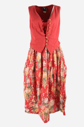 Vintage Floral Dress V Neck Designer 80s Midi Women Multi Size M