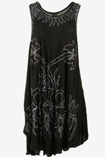 Vintage Floral Summer Sleeveless Dress Asymmetric 90s Black One Size