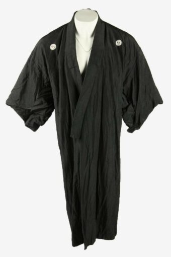 Vintage Mens Authentic Japanese Kimono Plain Robe Full Length 70s Black