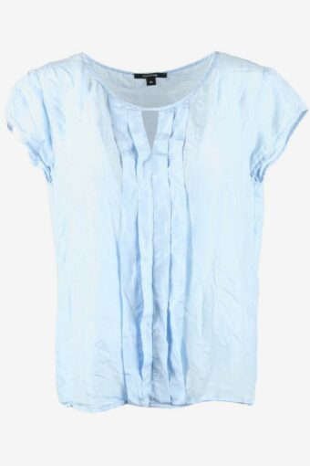 Vintage Silk Top Blouse Stylish Front Short Sleeve 90s Blue Size UK 14