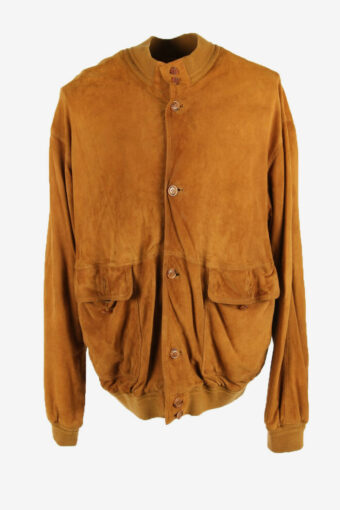 Vintage Suede Bomber Jacket Button Up Country Retro 80s Camel Size XL
