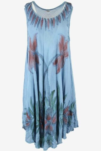 Vintage Summer Dress Midi Sleeveless Floral Retro 90s Navy One Size