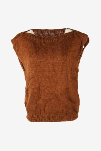 Vintage Sweater Plain Sleeveless Round Neck Retro 90s Brown Size M