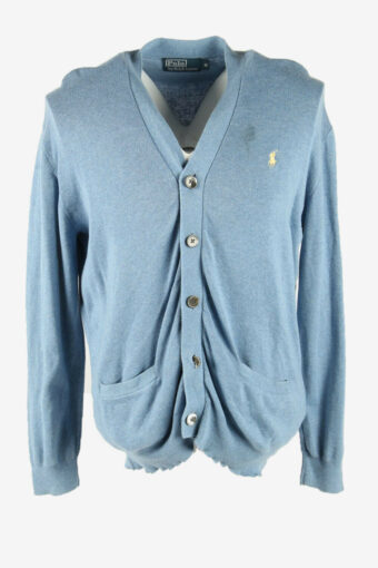 Vintage Cardigan Long Sleeve V Neck Warm 90s Blue Size L