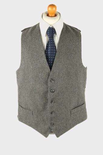 Vintage Waistcoat Gilet Plain Vest Button Up Retro 90s Grey Size L