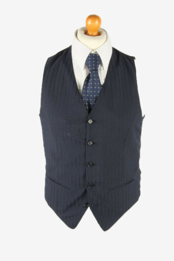 Vintage Waistcoat Gilet Striped Vest Button Up Retro 90s Navy Size S